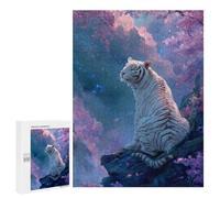 Puzzles pour Adolescents 500 PCS White Tiger in Cherry Blossom Heaven Puzzles pour Adultes Assemblage De Modèles De Puzzles Défi À Réaliser Soirée Jeux Et Divertissement en Famille 500 PCS