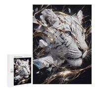 Puzzles pour Adolescents 500 PCS White Tiger with Geometric and Gold Accents Puzzles, Jeux Amusants, Assemblage De Motifs, Cadeaux Uniques d'anniversaire Et De Noël 500 PCS