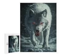 Puzzles pour Adolescents 500 PCS White Wolf with Red Eyes Puzzles pour Adultes, Jeux en Famille, Décoration Intérieure, Cadeaux De Noël Et d'anniversaire 500 PCS