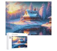 Puzzles pour Adolescents 500 PCS Winter Wonderland Cottage Puzzles pour Adultes Jeu De Réflexion Décoration Intérieure Activités Amusantes À La Maison 500 PCS