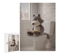 Puzzles pour Adolescents 500 PCS Wolf Plush Reading on Toilet Puzzles pour Adultes Jeux Relaxants, Amusants Et Humoristiques, Stimulants À Compléter 500 PCS