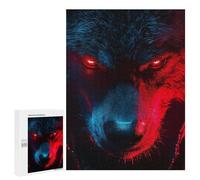 Puzzles pour Adolescents 500 PCS Wolf with Glowing Red Eyes Puzzle pour Adultes Jeux Relaxants Décoration Murale pour Les Joueurs 500 PCS