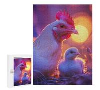 Puzzles pour Adolescents 500 Pièces Hen and Chick at Sunset Puzzles pour Adultes Jeux de Relaxation Difficile Jeu Éducatif 500 Pièces