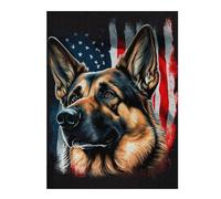 Puzzles pour Adolescents 52x38cm/1000pcs American Flag German Shepherd Jeux De Puzzles en Famille pour S'amuser en Famille Cadeaux Uniques pour Les Anniversaires Et Noël 52x38cm/1000pcs