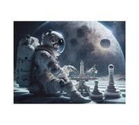 Puzzles pour Adolescents 52x38cm/1000pcs Astronaut Playing Chess on The Moon Puzzle pour Adultes, Jouet, Décoration Murale, Anti-Stress, Activités Amusantes À La Maison, 52x38cm/1000pcs