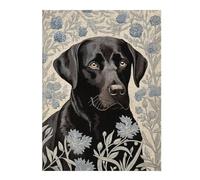 Puzzles pour Adolescents 52x38cm/1000pcs Black Labrador in Floral Pattern Puzzles pour Adultes, Jouets Anti-Stress, Décoration Intérieure, Idéal comme Cadeau 52x38cm/1000pcs