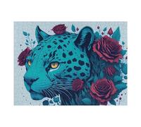 Puzzles pour Adolescents 52x38cm/1000pcs Blue Leopard with Red Roses Puzzles pour Adultes À Monter Soi-même - Jeu De Puzzle Difficile - Cadeau Unique pour Un Anniversaire Ou Noël 52x38cm/1000pcs