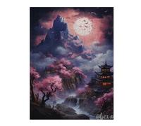 Puzzles pour Adolescents 52x38cm/1000pcs Cherry Blossom Moonlit Landscape Puzzle pour Adultes, Jouet, Décoration Murale, Anti-Stress, Activités Amusantes À La Maison, 52x38cm/1000pcs