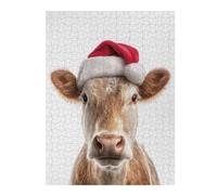 Puzzles pour Adolescents 52x38cm/1000pcs Christmas Cow Wearing A Santa Hat Puzzle Adulte, Jouet, Décoration Murale, Motif À Assembler, Cadeaux d'anniversaire Et Cadeaux Uniques 52x38cm/1000pcs