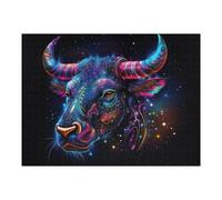 Puzzles pour Adolescents 52x38cm/1000pcs Colorful Cosmic Bull Portrait Puzzles pour Adultes Jeux Relaxants Décoration Parfaite Cadeaux Et Anniversaires Uniques 52x38cm/1000pcs