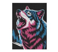 Puzzles pour Adolescents 52x38cm/1000pcs Colorful Howling Wolf Illustration Puzzle pour Adultes, Jeu Familial, Assemblage De Motifs, Activités Amusantes À La Maison, 52x38cm/1000pcs
