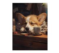 Puzzles pour Adolescents 52x38cm/1000pcs Cute Dog Corgi Coffee Cozy Casse-têtes pour Adultes, Jeu De Réflexion, Améliore La Mémoire, Cadeaux pour Les Amis Et La Famille 52x38cm/1000pcs