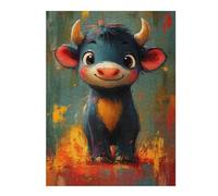 Puzzles pour Adolescents 52x38cm/1000pcs Cute Oil Paint Cartoon Bull Puzzles pour Adultes, Décoration Murale Amusante Et Humoristique, pour Stimuler Le Cerveau 52x38cm/1000pcs
