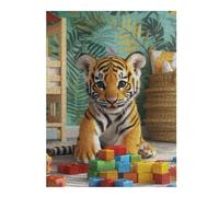 Puzzles pour Adolescents 52x38cm/1000pcs Cute Tiger Cub with Blocks Puzzles Jeux Relaxants Assemblage De Motifs Difficile Et Stimulant 52x38cm/1000pcs
