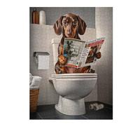 Puzzles pour Adolescents 52x38cm/1000pcs Dachshund Reading Newspaper on Toilet Puzzles Jeux Relaxants Assemblage De Motifs Difficile Et Stimulant 52x38cm/1000pcs