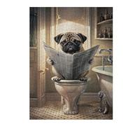 Puzzles pour Adolescents 52x38cm/1000pcs Funny Pug in Toilet Puzzles pour Adultes - Jeu Manuel - Cadeaux pour Femmes - Stimule Le Cerveau 52x38cm/1000pcs