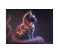 Puzzles pour Adolescents 52x38cm/1000pcs Galactic Cat Cosmic Feline Artwork Casse-têtes pour Adultes Jeu De Réflexion Vacances À La Maison Tuer Le Temps Défi Éducatif 52x38cm/1000pcs