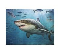 Puzzles pour Adolescents 52x38cm/1000pcs Great White Shark in Deep Blue Waters Puzzles pour Adultes : Analyse Et Logique du Jeu, Interaction Parent-Enfant 52x38cm/1000pcs