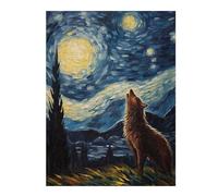 Puzzles pour Adolescents 52x38cm/1000pcs Howling Wolf Starry Night Puzzles pour Adultes, Jouets Anti-Stress, Décoration Murale, Cadeaux d'anniversaire Et Cadeaux Uniques 52x38cm/1000pcs