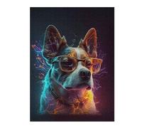 Puzzles pour Adolescents 52x38cm/1000pcs Neon Energetic Dog Portrait Puzzles pour Adultes Jeux De Famille Vacances À La Maison Passer Le Temps Cadeaux De Noël Et d'anniversaire 52x38cm/1000pcs