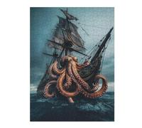 Puzzles Pour Adolescents 52x38cm/1000pcs Octopus Attacks Ship in Stormy Sea Puzzles Pour Adultes, Décoration Murale, Mais Aussi Activités Amusantes Et Humoristiques À Faire À La Maison 52x38cm/1000pcs