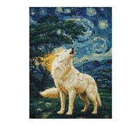 Puzzles pour Adolescents 52x38cm/1000pcs Okami Howling at Starry Night Puzzles pour Adultes À Faire Soi-même - Jouets pour Améliorer La Mémoire - Cadeau d'anniversaire, Cadeaux, 52x38cm/1000pcs