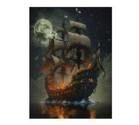 Puzzles pour Adolescents 52x38cm/1000pcs Pirate Ship Under Full Moon -4 Puzzles pour Adultes Jeux De Famille Vacances À La Maison Passer Le Temps Cadeaux De Noël Et d'anniversaire 52x38cm/1000pcs