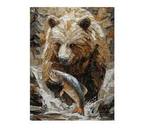 Puzzles pour Adolescents 52x38cm/1000pcs Puzzle Grizzly Bear Fishing in Dynamic Impasto Style Puzzle, Jouet, Décoration Murale, Art Mural, Cadeau d'anniversaire Unique 52x38cm/1000pcs