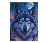 Puzzles pour Adolescents 52x38cm/1000pcs Puzzles pour Adultes Blue Wolf Portrait Moonlight Jeu Familial Découpe De Précision pour Anniversaire, Noël 52x38cm/1000pcs