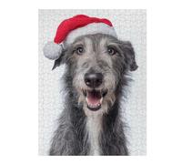 Puzzles pour Adolescents 52x38cm/1000pcs Puzzles pour Adultes Scottish Deerhound Dog with Santa Hat Portrait Jeux Relaxants pour Améliorer La Mémoire Cadeaux d'anniversaire Uniques 52x38cm/1000pcs