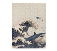 Puzzles pour Adolescents 52x38cm/1000pcs Puzzles pour Adultes Shark in Japan Great Wave Jeu Manuel Décoration pour La Maison pour Anniversaire, Noël 52x38cm/1000pcs