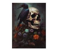 Puzzles pour Adolescents 52x38cm/1000pcs Puzzles Skull with Raven and Flowers Puzzle pour Adultes Jeu De Réflexion Cadeau d'anniversaire Cadeaux Anti-Stress 52x38cm/1000pcs