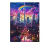 Puzzles pour Adolescents 52x38cm/1000pcs Rainbow Cityscape with Tower Casse-tête pour Adolescents - Jeu Difficile - Stimule Le Cerveau 52x38cm/1000pcs