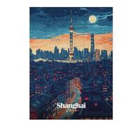 Puzzles pour Adolescents 52x38cm/1000pcs Shanghai Skyline Night Puzzles pour Adultes, Jouets Anti-Stress, Décoration Intérieure, Idéal comme Cadeau 52x38cm/1000pcs
