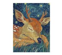Puzzles pour Adolescents 52x38cm/1000pcs Sleeping Deer Under Starry Night Puzzles pour Adultes Jeux Relaxants Décoration Murale Jeu Stimulant Cadeaux 52x38cm/1000pcs
