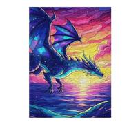 Puzzles pour Adolescents 52x38cm/1000pcs Stained Glass Dragon Over Water Puzzles Jeux Relaxants Assemblage De Motifs Difficile Et Stimulant 52x38cm/1000pcs