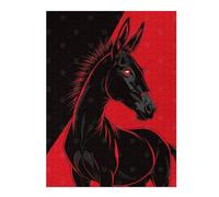 Puzzles pour Adolescents 52x38cm/1000pcs Stylized Black Donkey with Red Background Puzzles Jeux Relaxants Assemblage De Motifs Difficile Et Stimulant 52x38cm/1000pcs