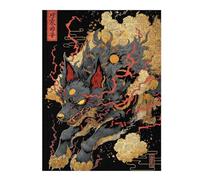 Puzzles pour Adolescents 52x38cm/1000pcs Stylized Wolf Illustration with Japanese Elements Puzzles pour Adultes - Jeu Manuel - Cadeaux pour Femmes - Stimule Le Cerveau 52x38cm/1000pcs