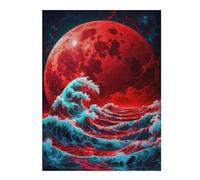Puzzles pour Adolescents 52x38cm/1000pcs The Wave and The Red Moon Puzzles pour Adultes Jeux De Famille Améliore La Mémoire Difficile À Compléter 52x38cm/1000pcs