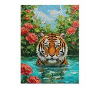 Puzzles pour Adolescents 52x38cm/1000pcs Tiger in Water with Flowers Painting Puzzles Jeux Relaxants Assemblage De Motifs Difficile Et Stimulant 52x38cm/1000pcs