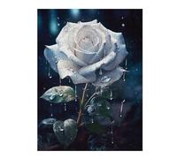 Puzzles pour Adolescents 52x38cm/1000pcsPuzzles pour Adultes Rainy White Rose Flower Jeux Amusants Décoration Idéale, Cadeaux Parfaits pour Toute La Famille 52x38cm/1000pcs