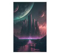 Puzzles pour Adolescents 75x50cm/1000pcs Alien Cityscape with Planets Puzzle pour Adultes, Jeu De Réflexion Amusant Et Humoristique, Cadeau d'anniversaire, 75x50cm/1000pcs