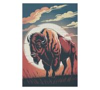 Puzzles pour Adolescents 75x50cm/1000pcs American Bison Illustration with Sunset Backdrop Puzzles Jeux Relaxants Assemblage De Motifs Difficile Et Stimulant 75x50cm/1000pcs