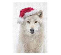 Puzzles pour Adolescents 75x50cm/1000pcs Arctic Wolf Wearing A Santa Hat Puzzles pour Adultes Jeux Relaxants Décoration Parfaite Cadeaux Et Anniversaires Uniques 75x50cm/1000pcs