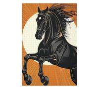 Puzzles pour Adolescents 75x50cm/1000pcs Black Horse Illustration with Orange Background Puzzles pour Adultes Jouets Anti-Stress Une Œuvre d'art Stimule Le Cerveau 75x50cm/1000pcs