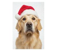 Puzzles pour Adolescents 75x50cm/1000pcs Christmas Golden Retriever with Santa Hat Puzzle pour Adultes, Jeu Familial, Assemblage De Motifs, Activités Amusantes À La Maison, 75x50cm/1000pcs