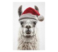 Puzzles pour Adolescents 75x50cm/1000pcs Christmas Llama Wearing A Santa Hat Puzzle pour Adultes, Jeu Familial, Assemblage De Motifs, Activités Amusantes À La Maison, 75x50cm/1000pcs