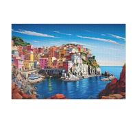Puzzles pour Adolescents 75x50cm/1000pcs Colorful Coastal Village Scene Puzzles pour Adultes : Analyse Et Logique du Jeu, Interaction Parent-Enfant 75x50cm/1000pcs