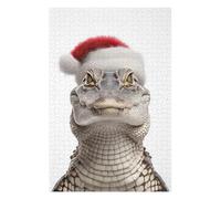 Puzzles pour Adolescents 75x50cm/1000pcs Crocodile Wearing Santa Hat Puzzles pour Adultes : Analyse Et Logique du Jeu, Interaction Parent-Enfant 75x50cm/1000pcs