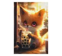 Puzzles pour Adolescents 75x50cm/1000pcs Cute Fox Drinking Boba Tea Puzzles pour Adultes Jeux De Détente Décoration Parfaite Cadeaux Uniques d'anniversaire Et De Noël 75x50cm/1000pcs